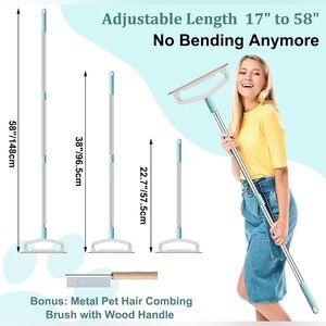 Oaknovila Carpet Rake Pet Hair Removal Tool Set, 58” Handle Thicker Poles 12”